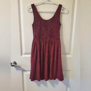Burgundy velvet pattern skater dress